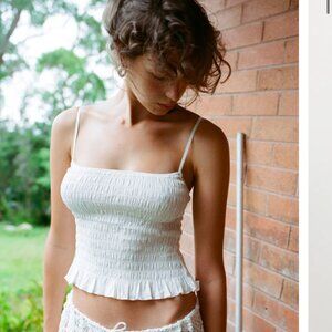 Apres Studio White Smocked Crop Top XXS